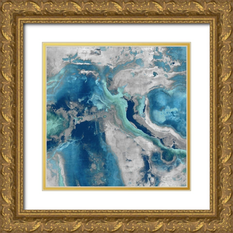 Stone with Blue and Aqua Gold Ornate Wood Framed Art Print with Double Matting by Carson, Danielle