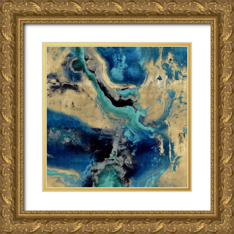 Stone with Blue and Gold Gold Ornate Wood Framed Art Print with Double Matting by Carson, Danielle