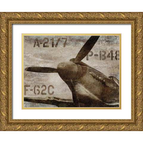 Vintage Airplane Gold Ornate Wood Framed Art Print with Double Matting by Matthews, Dylan