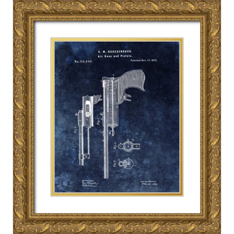 Air Guns and Pistols - 1874- Blue Gold Ornate Wood Framed Art Print with Double Matting by Sproul, Dan