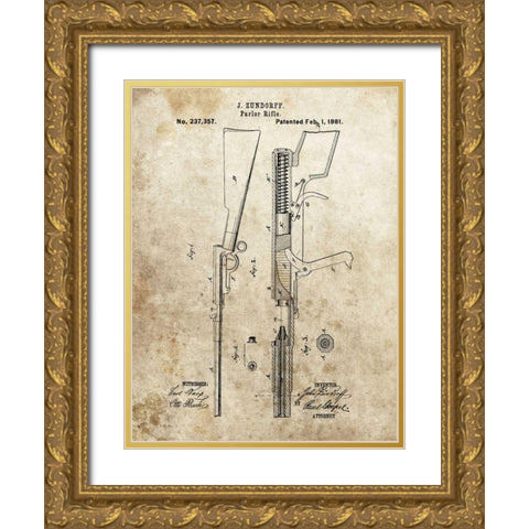 Parlor Rifle - 1881 Gold Ornate Wood Framed Art Print with Double Matting by Sproul, Dan