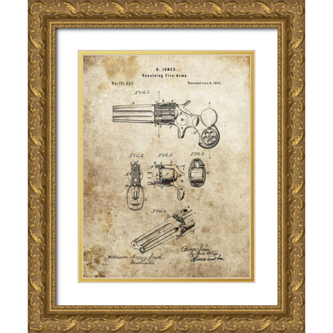 Revolving Fire Arms - 1874 Gold Ornate Wood Framed Art Print with Double Matting by Sproul, Dan
