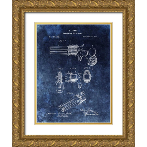 Revolving Fire Arms - 1874-Blue Gold Ornate Wood Framed Art Print with Double Matting by Sproul, Dan