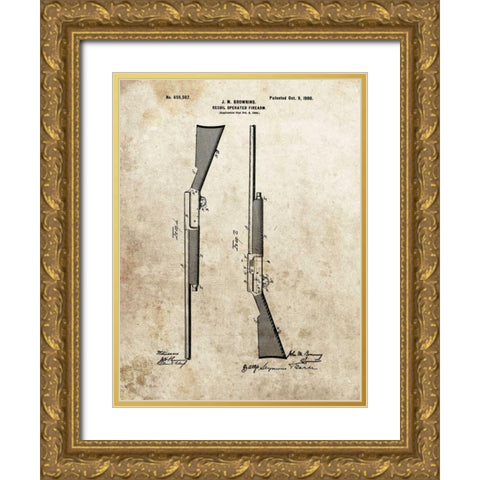 Recoil Operated Firearm - 1900 Gold Ornate Wood Framed Art Print with Double Matting by Sproul, Dan