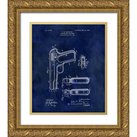 Automatic Firearm - 1902-Blue Gold Ornate Wood Framed Art Print with Double Matting by Sproul, Dan