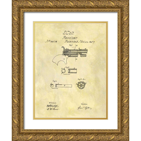 Colt Revolver - 1857 Gold Ornate Wood Framed Art Print with Double Matting by Sproul, Dan