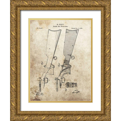 Colt Firearm Stock,1859 Gold Ornate Wood Framed Art Print with Double Matting by Sproul, Dan