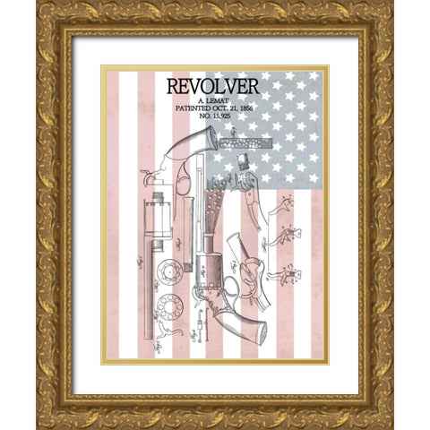 Revolver and Flag - 1856 Gold Ornate Wood Framed Art Print with Double Matting by Sproul, Dan