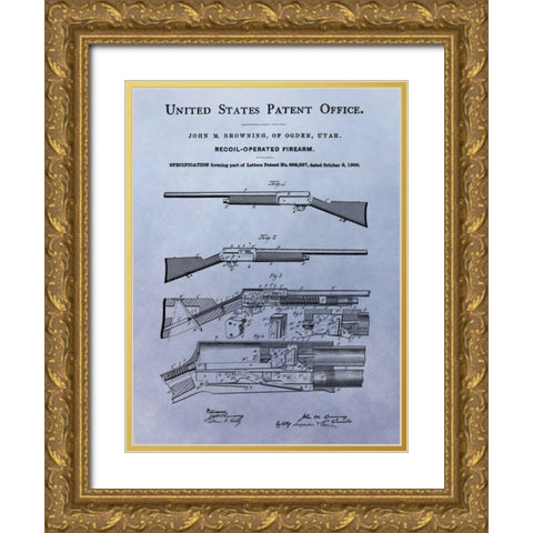 Browning Recoil Firearm - 1900 Gold Ornate Wood Framed Art Print with Double Matting by Sproul, Dan