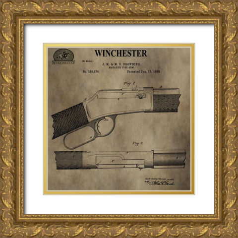 Winchester Magazine Fire Arm, Gold Ornate Wood Framed Art Print with Double Matting by Sproul, Dan