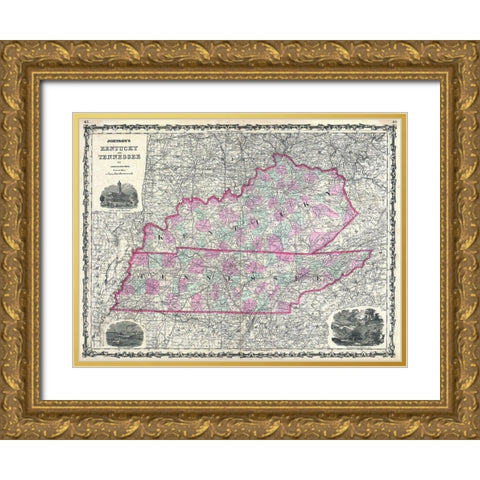 Kentucky and Tennessee Gold Ornate Wood Framed Art Print with Double Matting by Sproul, Dan