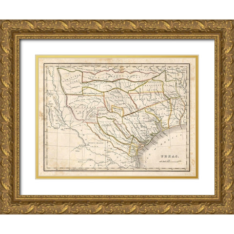 Texas historical map Gold Ornate Wood Framed Art Print with Double Matting by Sproul, Dan