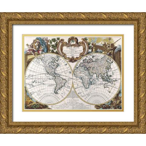 Mappe Monde-1744 Gold Ornate Wood Framed Art Print with Double Matting by Sproul, Dan