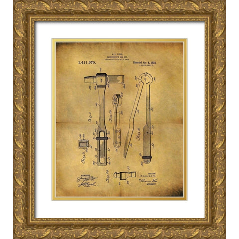 Blacksmiths Tool 1922 Gold Ornate Wood Framed Art Print with Double Matting by Sproul, Dan