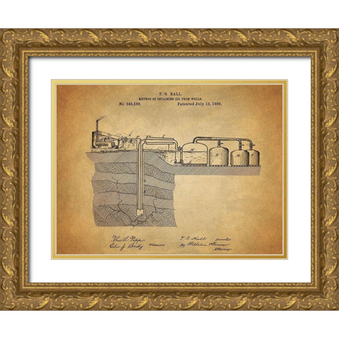 Oil Wells 1886 Gold Ornate Wood Framed Art Print with Double Matting by Sproul, Dan