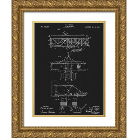 Flying Machine 1906 Gold Ornate Wood Framed Art Print with Double Matting by Sproul, Dan