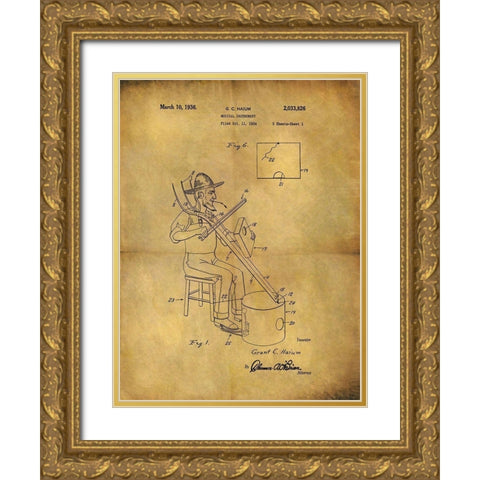 Musical Instrument 1936 Gold Ornate Wood Framed Art Print with Double Matting by Sproul, Dan