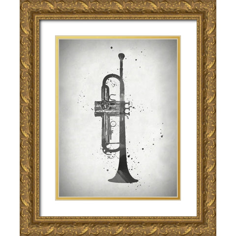 Black and White Trumpet Gold Ornate Wood Framed Art Print with Double Matting by Sproul, Dan