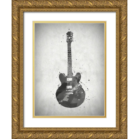 Black and White Guitar Gold Ornate Wood Framed Art Print with Double Matting by Sproul, Dan