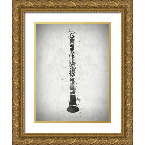 Black and White Clarinet Gold Ornate Wood Framed Art Print with Double Matting by Sproul, Dan