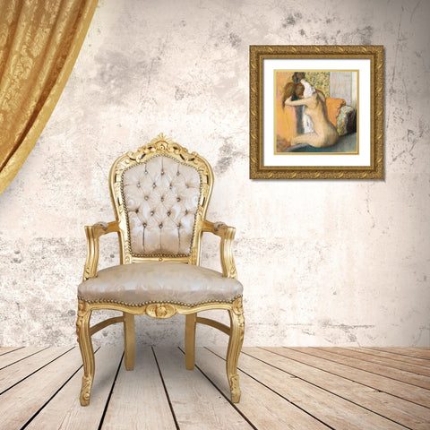 After the Bath Gold Ornate Wood Framed Art Print with Double Matting by Degas, Edgar