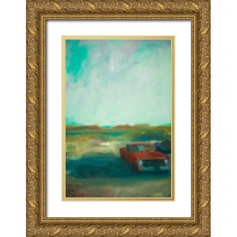 Red Truck Gold Ornate Wood Framed Art Print with Double Matting by Barbini, Eddie