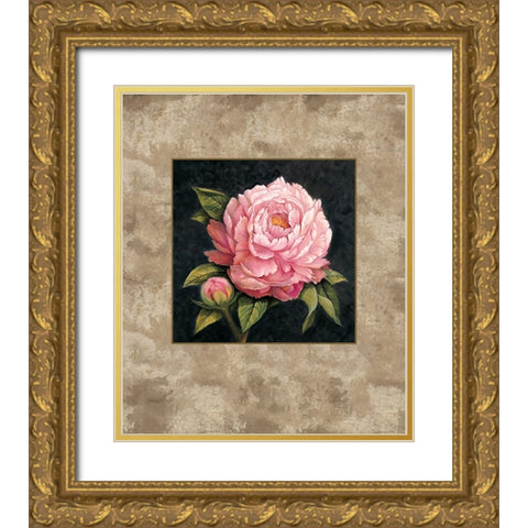 Pink Peony Gold Ornate Wood Framed Art Print with Double Matting by Lopez, E.