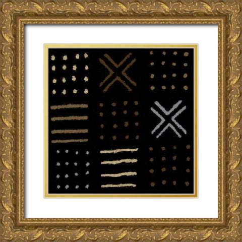 Mudcloth II Gold Ornate Wood Framed Art Print with Double Matting by Roberts, Ellie