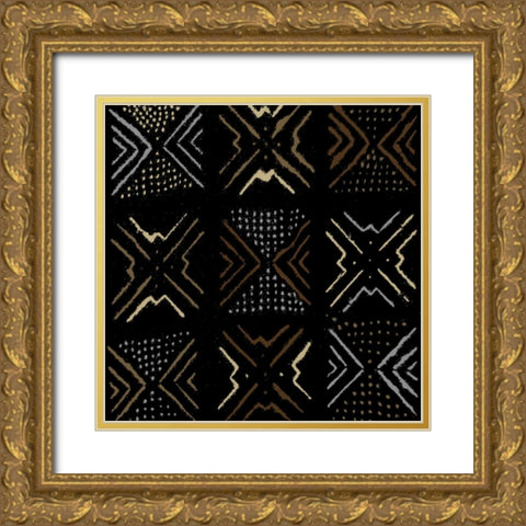 Mudcloth III Gold Ornate Wood Framed Art Print with Double Matting by Roberts, Ellie