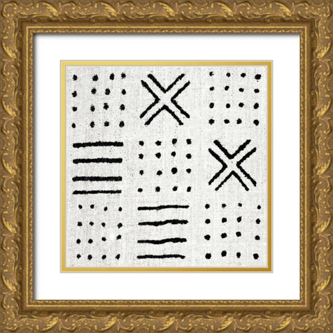 Mudcloth White II Gold Ornate Wood Framed Art Print with Double Matting by Roberts, Ellie