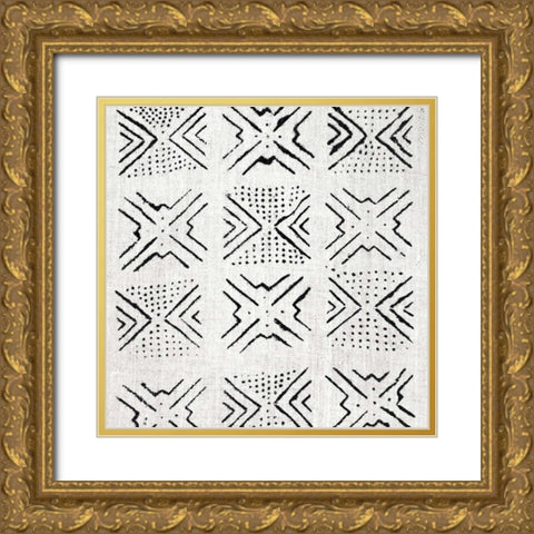 Mudcloth White V Gold Ornate Wood Framed Art Print with Double Matting by Roberts, Ellie