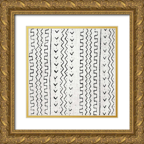 Mudcloth White VI Gold Ornate Wood Framed Art Print with Double Matting by Roberts, Ellie
