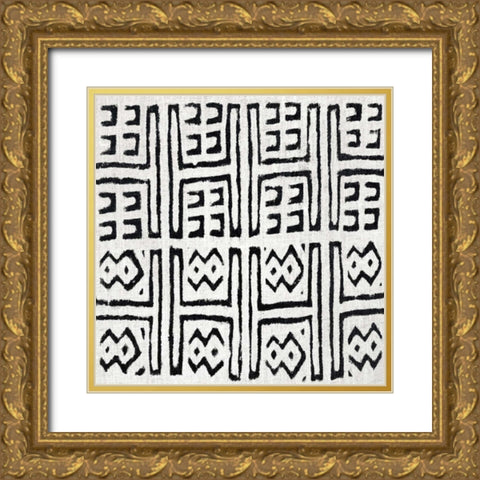 Mudcloth White VII Gold Ornate Wood Framed Art Print with Double Matting by Roberts, Ellie