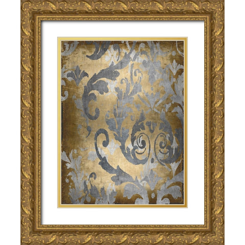 Damask in Gold II Gold Ornate Wood Framed Art Print with Double Matting by Roberts, Ellie