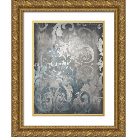 Damask in Silver II Gold Ornate Wood Framed Art Print with Double Matting by Roberts, Ellie