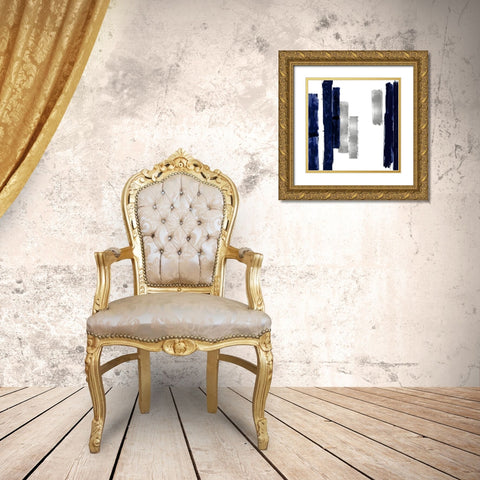 Vertical Blue and Silver I Gold Ornate Wood Framed Art Print with Double Matting by Roberts, Ellie