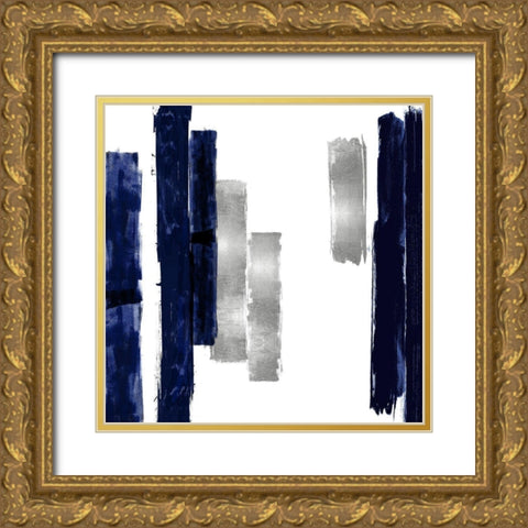 Vertical Blue and Silver I Gold Ornate Wood Framed Art Print with Double Matting by Roberts, Ellie
