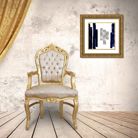 Vertical Blue and Silver II Gold Ornate Wood Framed Art Print with Double Matting by Roberts, Ellie