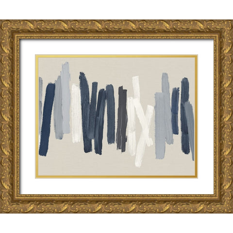 Strokes in Blue Gold Ornate Wood Framed Art Print with Double Matting by Roberts, Ellie