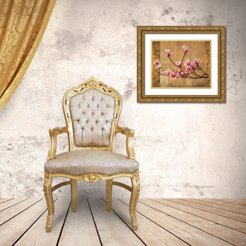 Pink Magnolias Gold Ornate Wood Framed Art Print with Double Matting by Lange, Erin