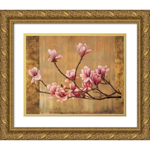 Pink Magnolias Gold Ornate Wood Framed Art Print with Double Matting by Lange, Erin