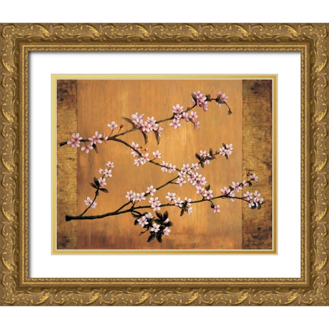 Cherry Blossoms Gold Ornate Wood Framed Art Print with Double Matting by Lange, Erin