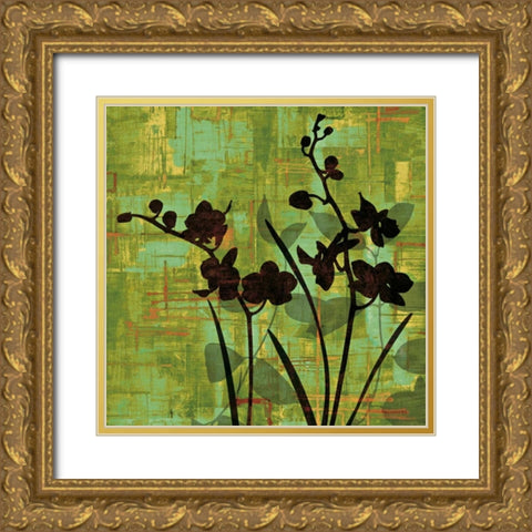 Silhouette on Green Gold Ornate Wood Framed Art Print with Double Matting by Lange, Erin