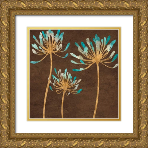 Teal Bloom I Gold Ornate Wood Framed Art Print with Double Matting by Lange, Erin