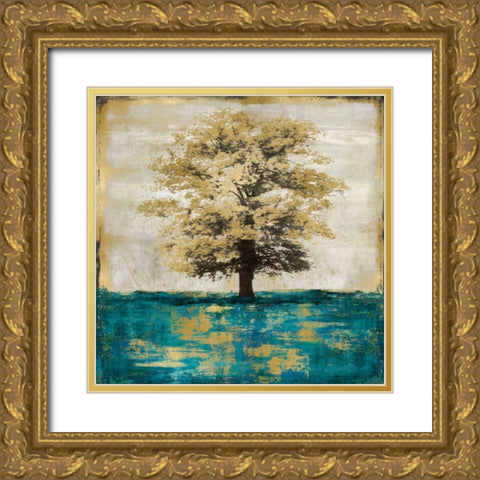 Stately - Aqua with Gold Gold Ornate Wood Framed Art Print with Double Matting by Turner, Eric