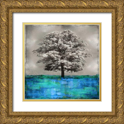 Stately - Blue on Silver Gold Ornate Wood Framed Art Print with Double Matting by Turner, Eric
