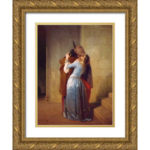 ll bacio Gold Ornate Wood Framed Art Print with Double Matting by Hayez, Francesco
