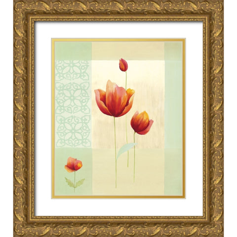 Tulipes et coquelicots I Gold Ornate Wood Framed Art Print with Double Matting by Boulez, Genevieve