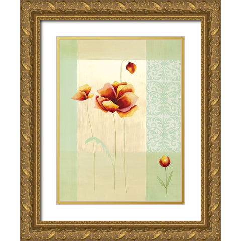 Tulipes et coquelicots II Gold Ornate Wood Framed Art Print with Double Matting by Boulez, Genevieve