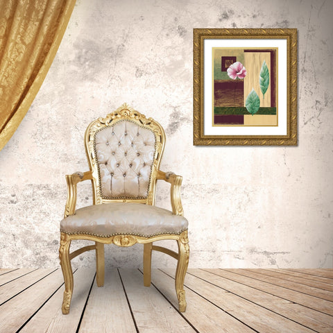 Coquelicots et feuilles I Gold Ornate Wood Framed Art Print with Double Matting by Boulez, Genevieve